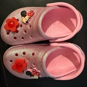 Kids Pink Glitter Clogs with Minnie Mouse Design